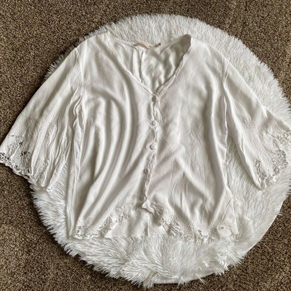 Soft Surroundings Top Button Down Dull White Womens Size Small - Picture 1 of 8